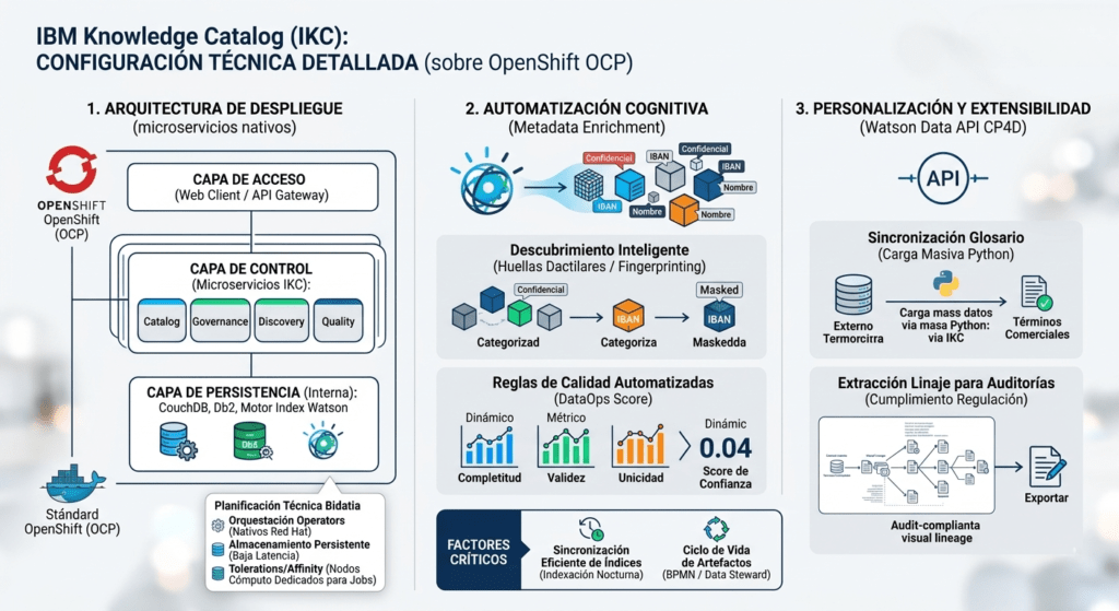 Diagrama de configuración técnica detallada de IBM Knowledge Catalog sobre OpenShift - Bidatia